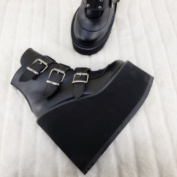 Black Platform Goth Punk Ankle Boots Swing 105 - Picture 5 of 13